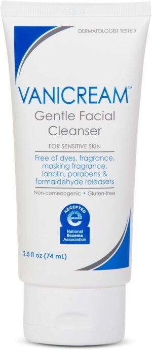 Vanicream Gentle Facial Cleaner, pH-Balanced Face Wash, 2.5 Fl Oz | Formulated without Common Irritants for Sensitive Skin, Removes Makeup, Dirt and Excess Oils, Non-Comedogenic, Travel Size