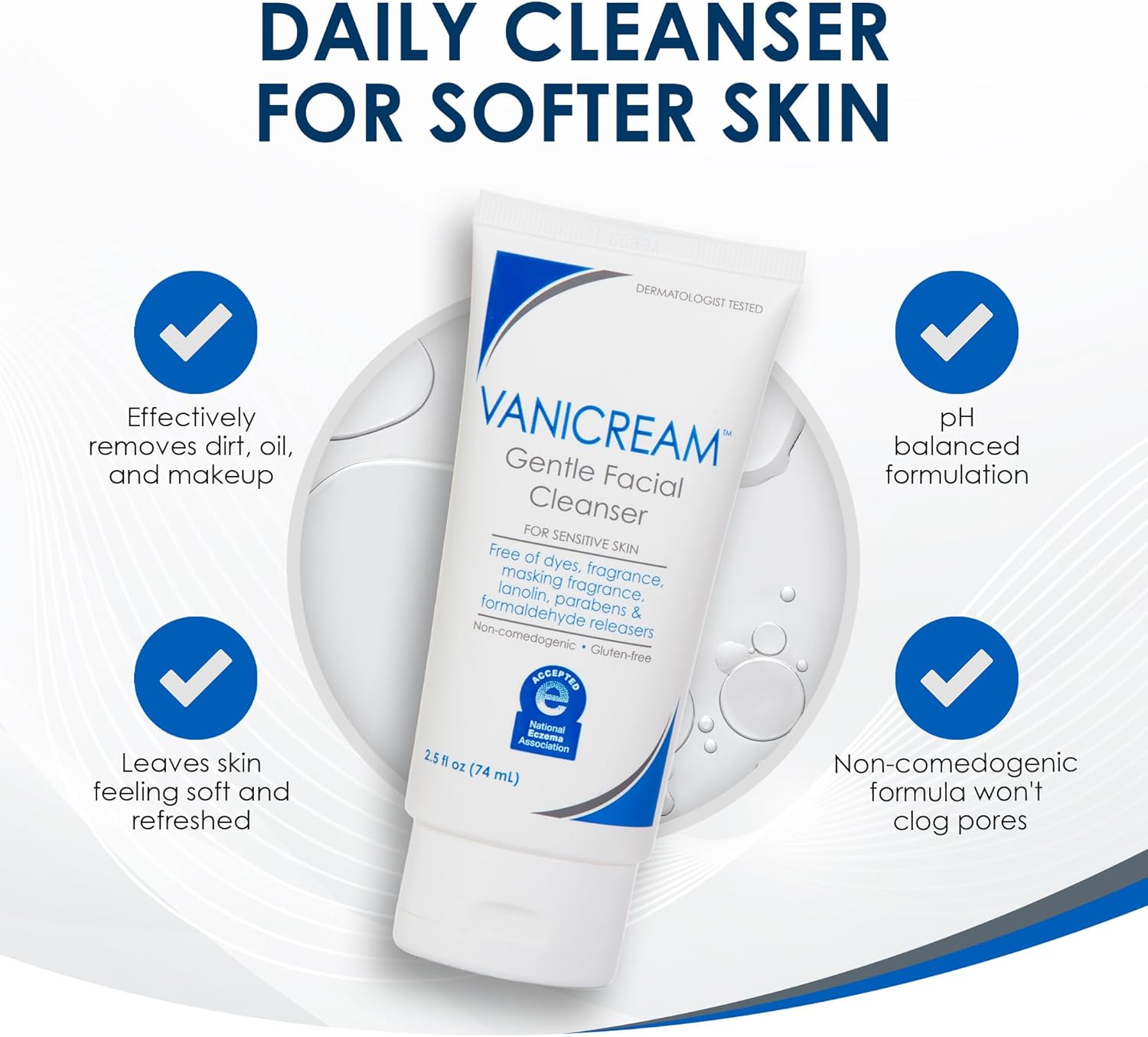 Vanicream Gentle Facial Cleaner, pH-Balanced Face Wash, 2.5 Fl Oz | Formulated without Common Irritants for Sensitive Skin, Removes Makeup, Dirt and Excess Oils, Non-Comedogenic, Travel Size - Image 6